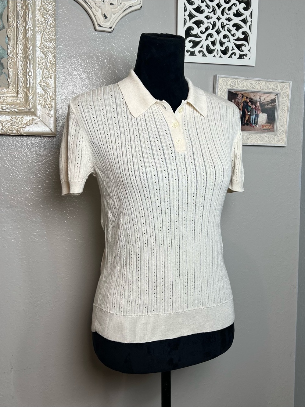 Ralph Lauren Cream Short-Sleeve Knit Polo Top - Picture 4 of 16